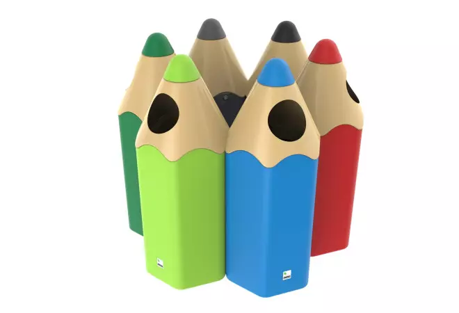 Poubelle Crayon de couleur ludique pour école - Cofradis Collectivités