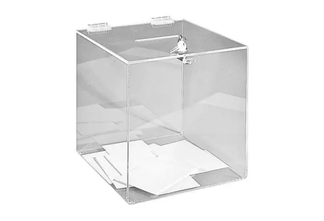 Urne de comptoir cubique en plexi transparente avec serrure - 500 bulletins - Cofradis Collectivités