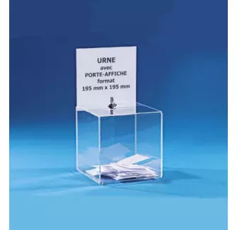 Visuel de l'urne de comptoir pour élection en plexi sécurisée avec porte-affiche - 400 bulletins - Cofradis Collectivités