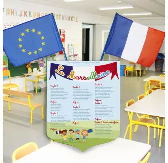 Porte-drapeaux + ses 2 drapeaux "Hymne national" école maternelle - Gamme prestige