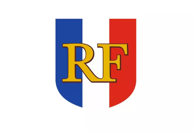 Porte-drapeaux tricolore avec initiales RF imitation or - gamme prestige