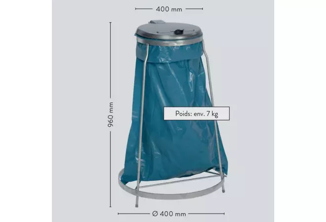 Support sur pieds pour sac poubelle en acier, pour des sacs de capacité de  120 L