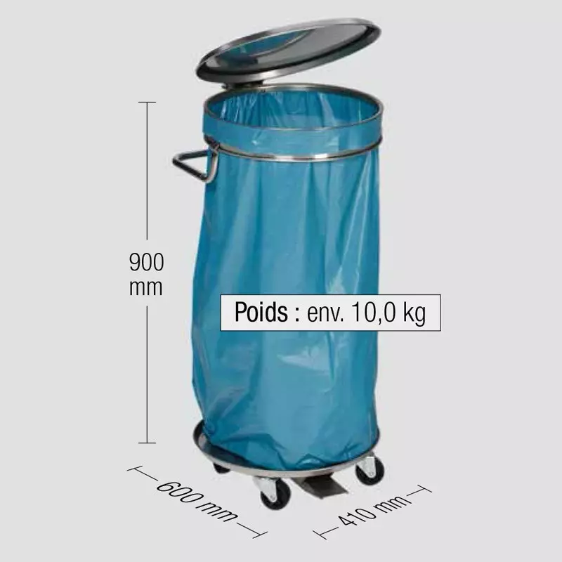 Support sac-poubelle – eurokraft basic: pour capacité max. 2 x 120 l,  châssis roulant