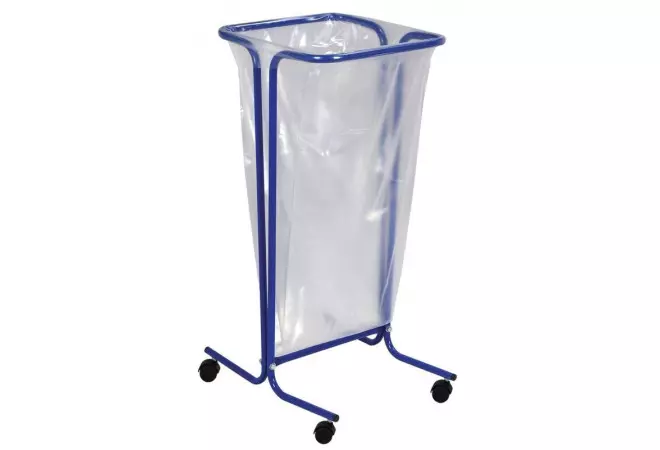 Support tubulaire en acier bleu pour sac poubelle 110 l