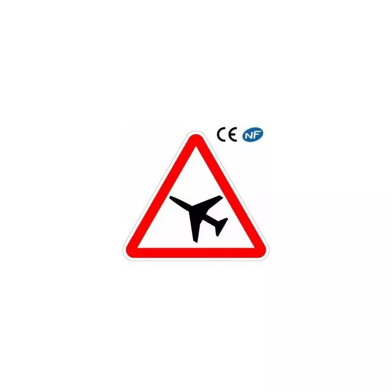 Panneau de circulation traversée d'une aire de danger aérien A23