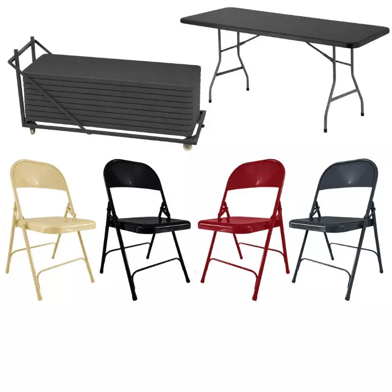 Lot de chaises et tables pliantes pour salles des fêtes