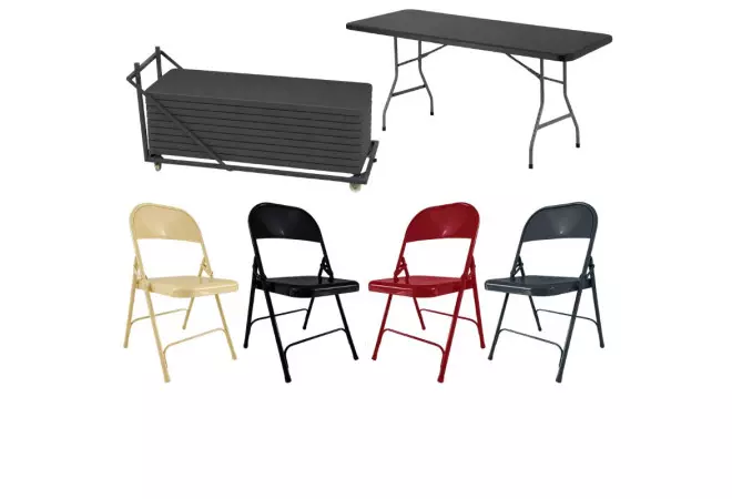 Lot de chaises et tables pliantes pour salles des fêtes