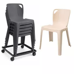 Lot de chaise empilable en plastique monobloc et chariot