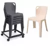Lot de chaise empilable en plastique monobloc et chariot