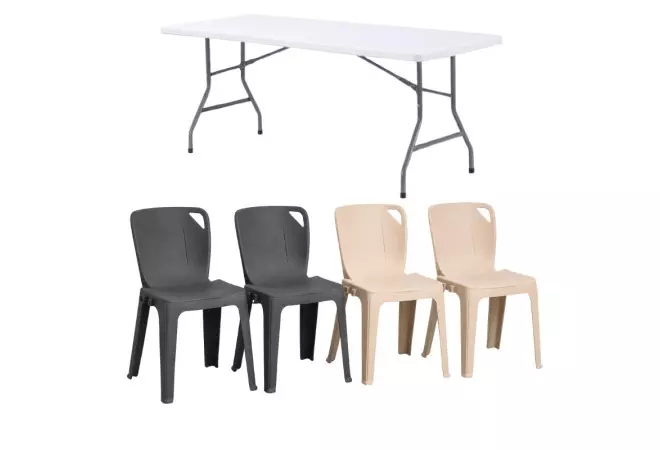 Lot de 10 tables pliantes blanches + 60 chaises monobloc Elena