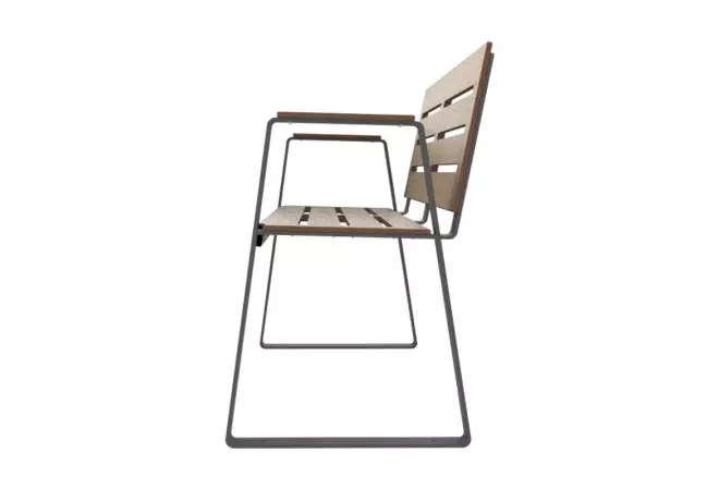 Banc espace public senior HPL coloris chêne clair vue de profil