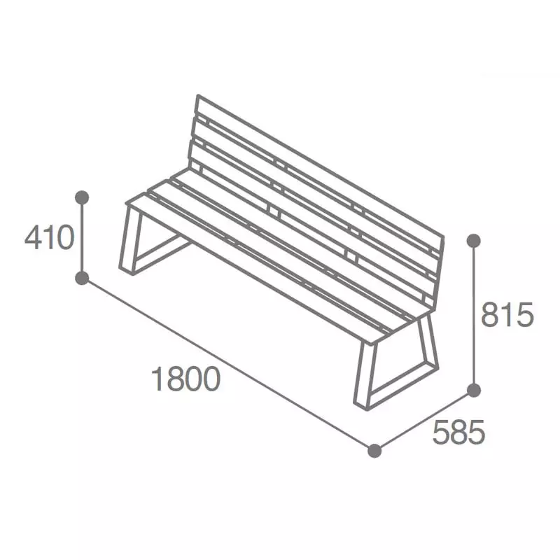 dimensions du Banc urbain acier et HPL effet bois