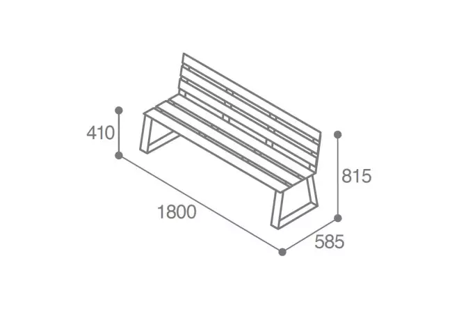 dimensions du Banc urbain acier et HPL effet bois