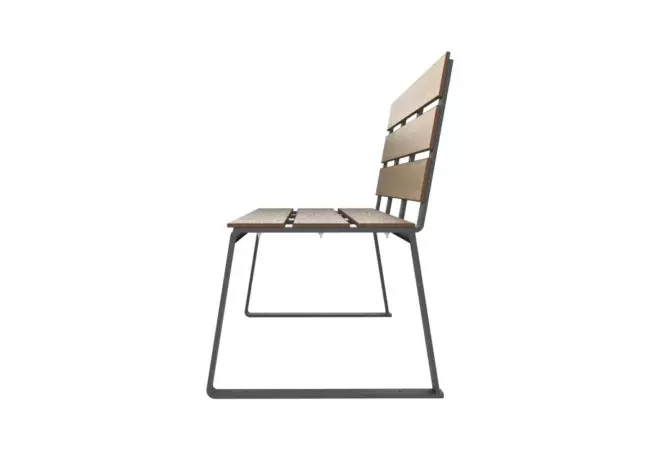 Banc urbain HPL et acier vue de profil