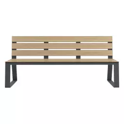 Banc urbain HPL et acier coloris chêne clair vue de face