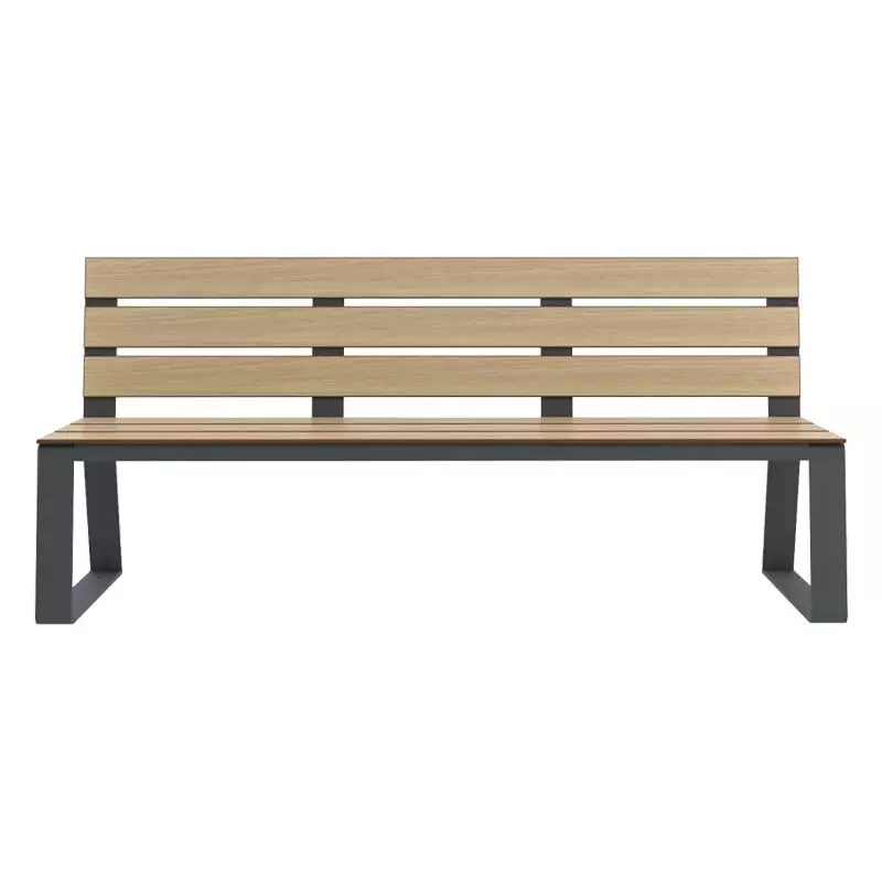 Banc urbain HPL et acier coloris chêne clair vue de face