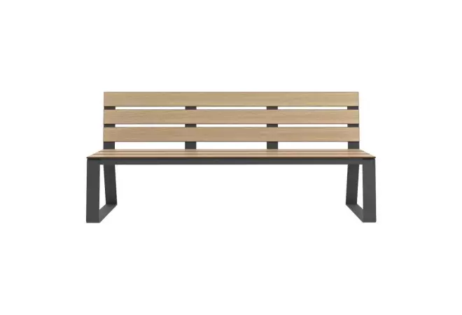 Banc urbain HPL et acier coloris chêne clair vue de face