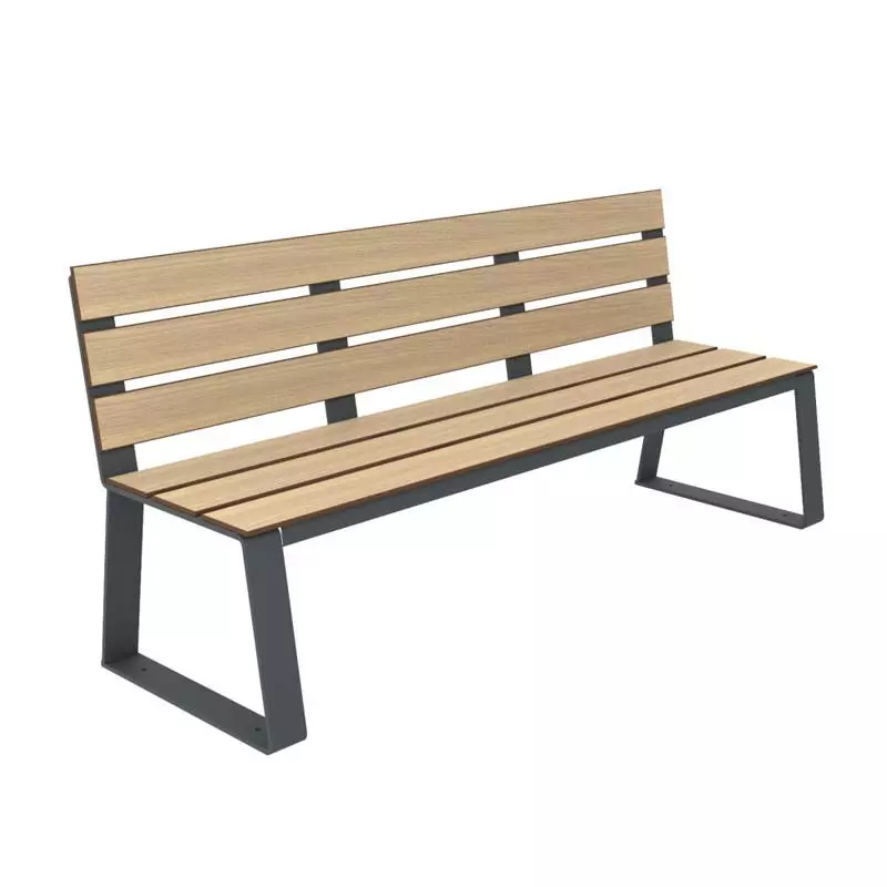 Banc urbain HPL et acier coloris chêne clair