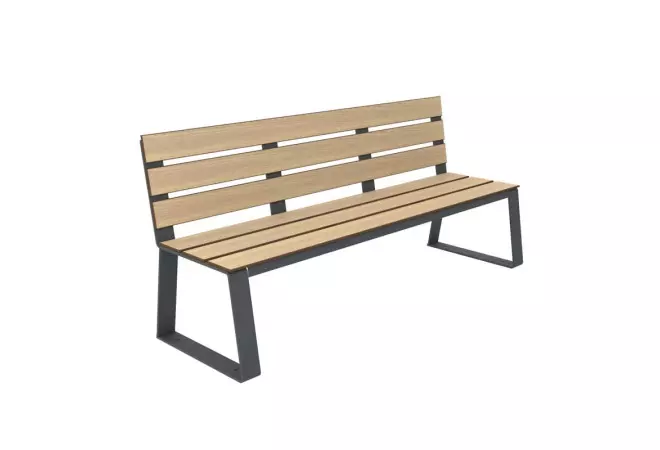 Banc urbain HPL et acier coloris chêne clair