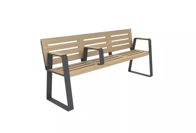 Banc compact HPL motif ajouré et acier pour senior