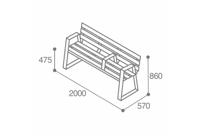dimensions du banc compact HPL effet lames pour senior