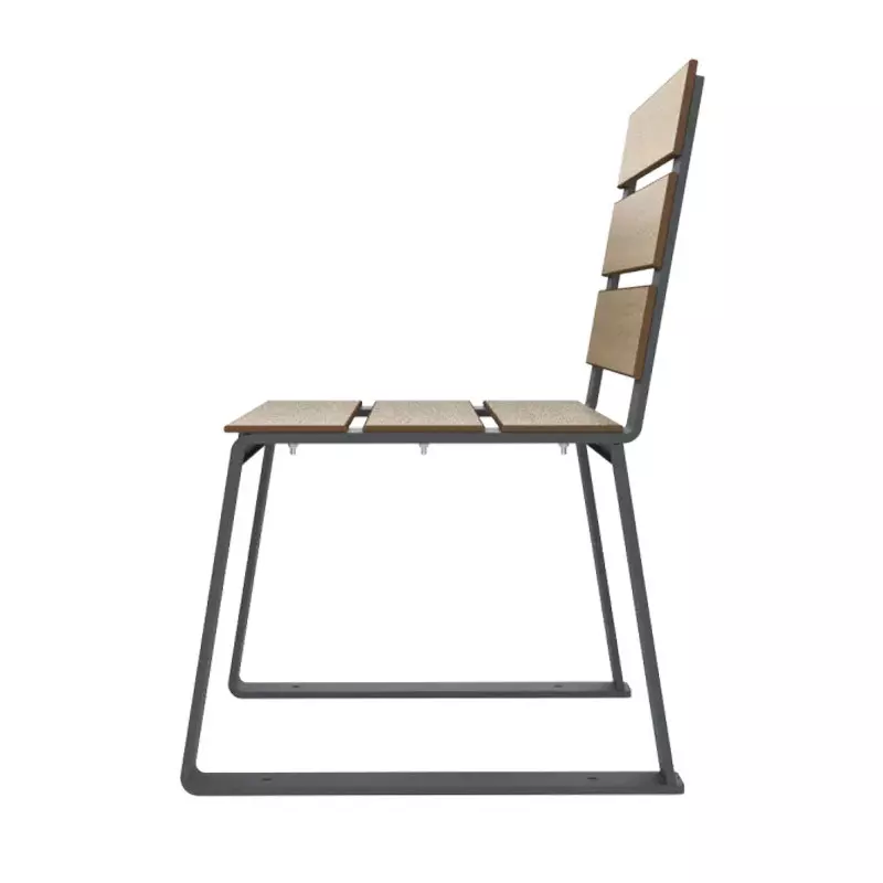Chaise extérieur collectivité en HPL et acier vue de profil