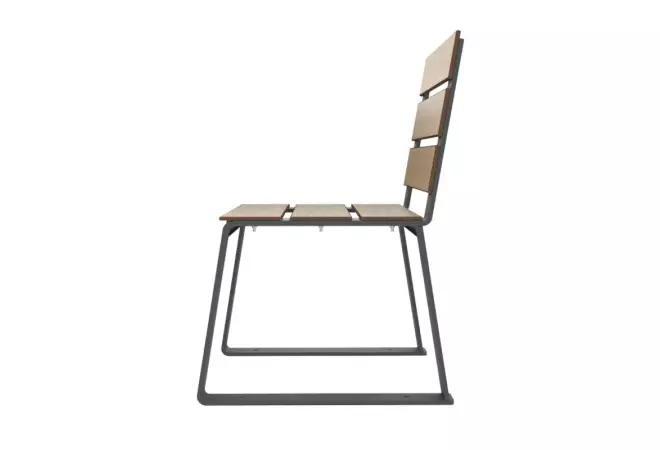 Chaise extérieur collectivité en HPL et acier vue de profil