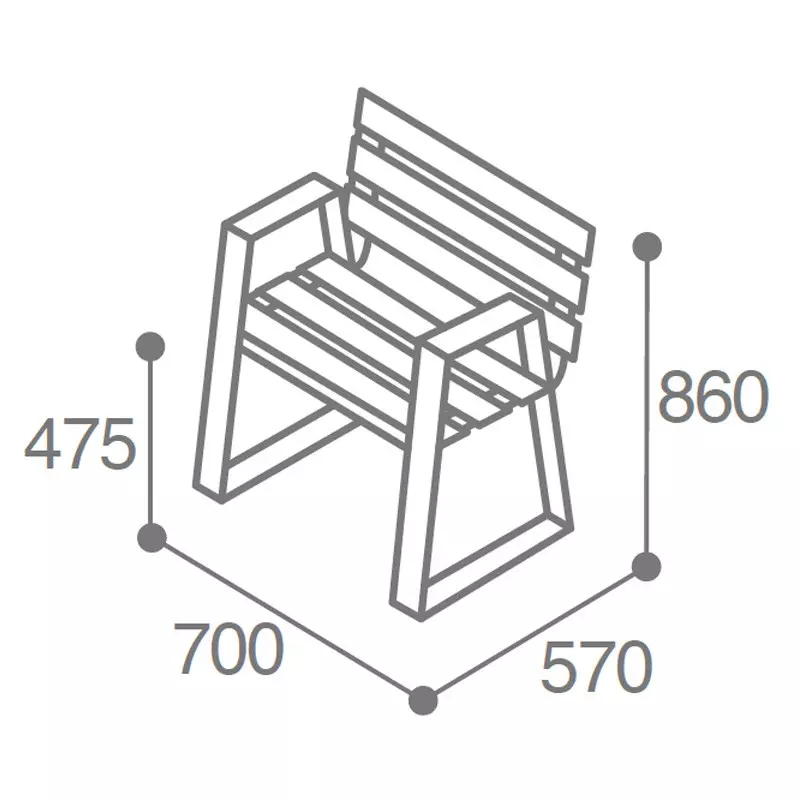 dimensions du fauteuil extérieur compact HPL Senior