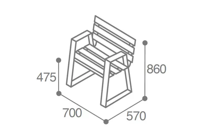 dimensions du fauteuil extérieur compact HPL Senior
