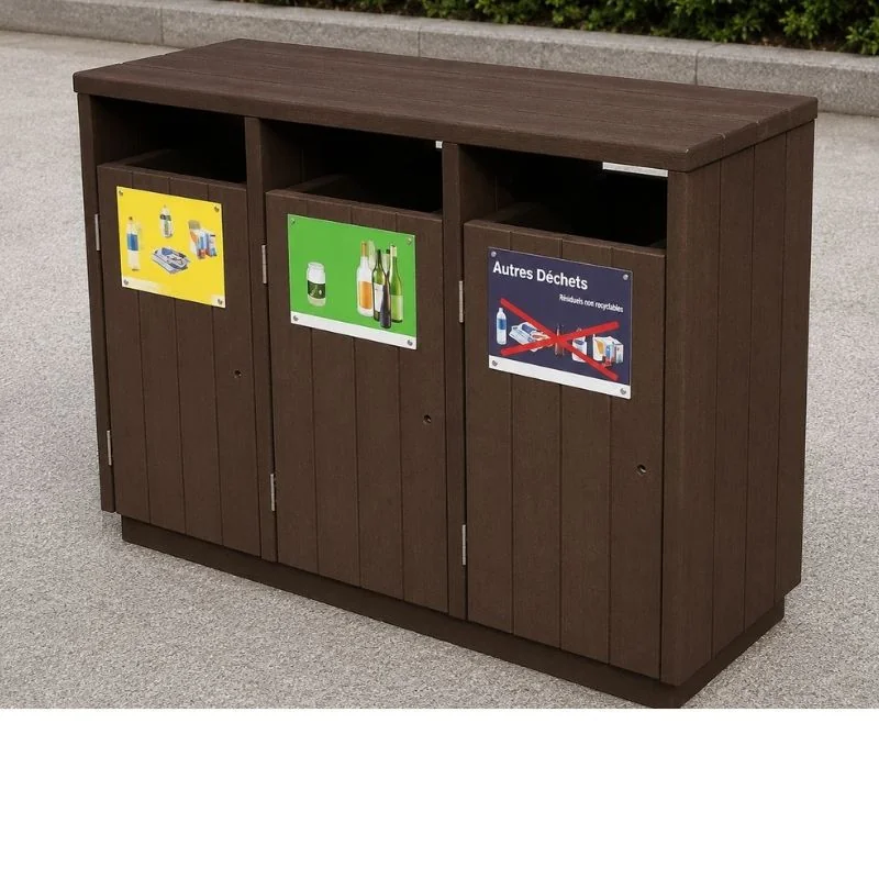 Tri sélectif en plastique recyclé avec 3 bacs