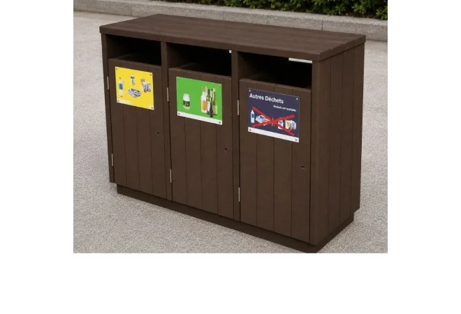 Tri sélectif en plastique recyclé avec 3 bacs