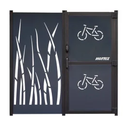 abri à vélo métal vue de la porte et d'un bardage