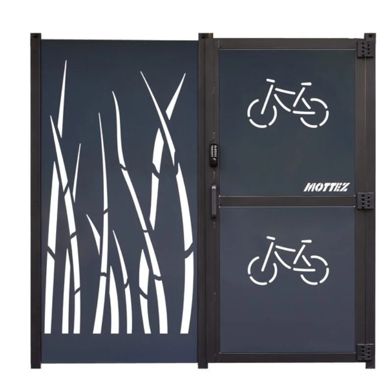 abri à vélo métal vue de la porte et d'un bardage