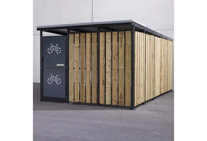 Abri 2 roues sécurisé tôle et bardage bois