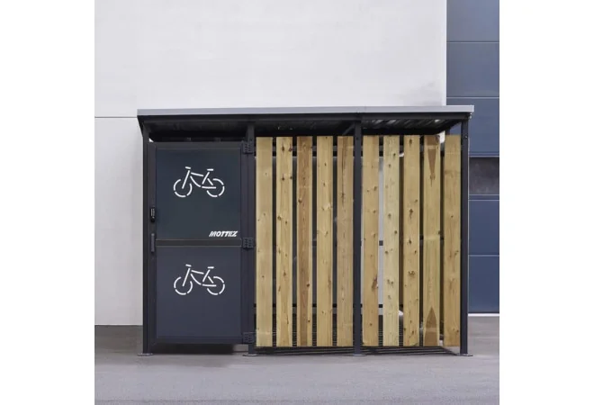 Abri 2 roues sécurisé 3x5 m tôle/bois vue de face