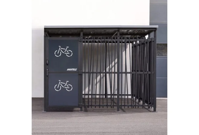 Abri 2 roues sécurisé en acier effet Bambou vue de face
