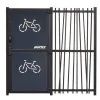 box vélo extérieur vue de la porte sécurisée par digicode et bardage en acier effet bambou
