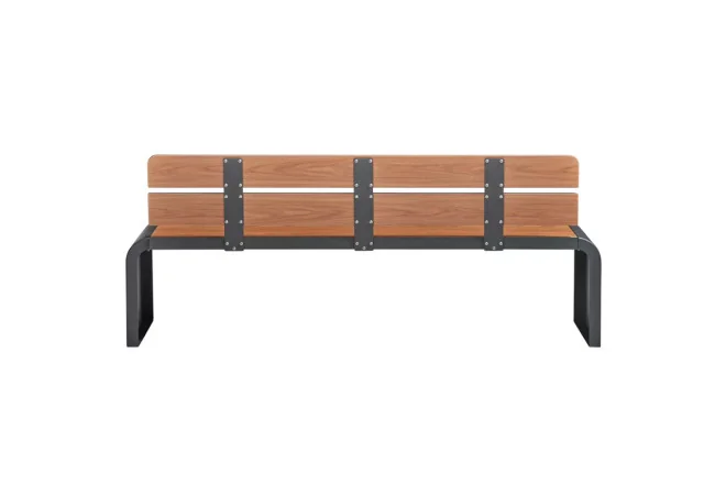 banc urbain design en HPL teck vue arrière
