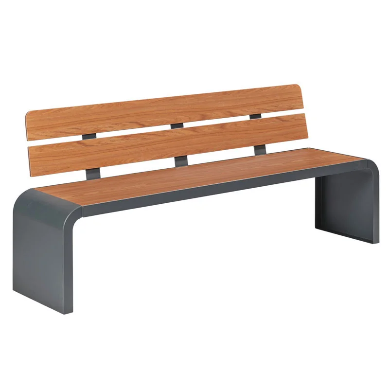 Banc urbain design HPL et acier coloris teck