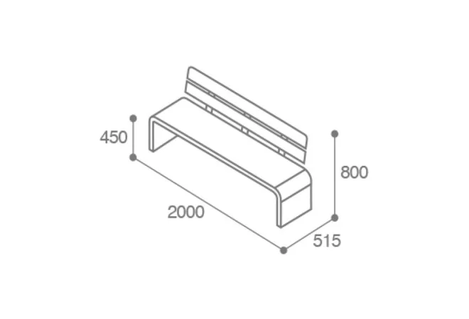 Dimensions du banc urbain design HPL et acier 2000 mm