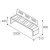 Dimensions du banc urbain design HPL ajouré 2000 mm