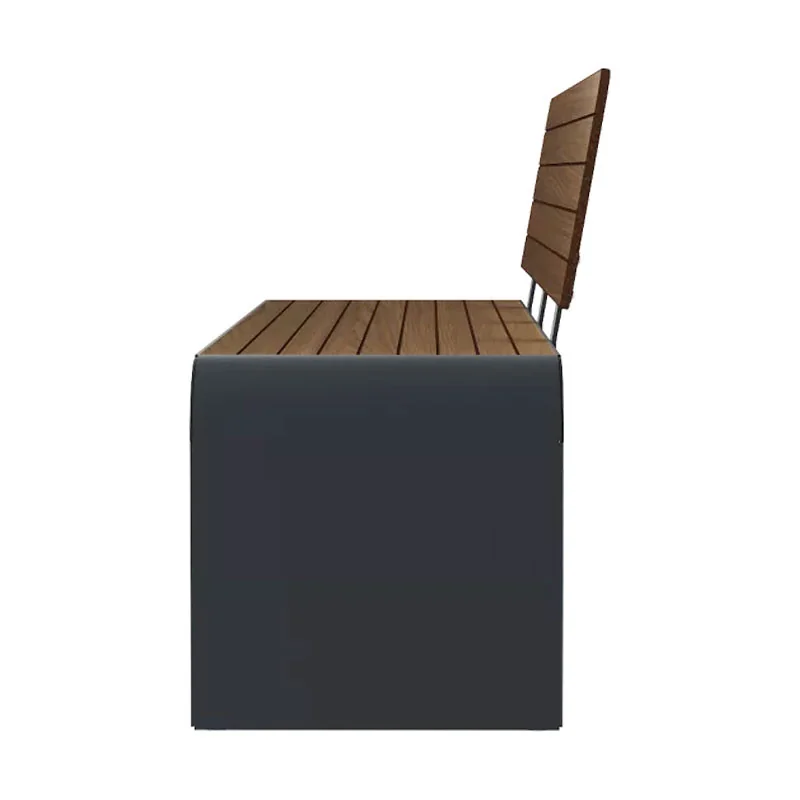 banc public HPL effet lames et acier vue latérale