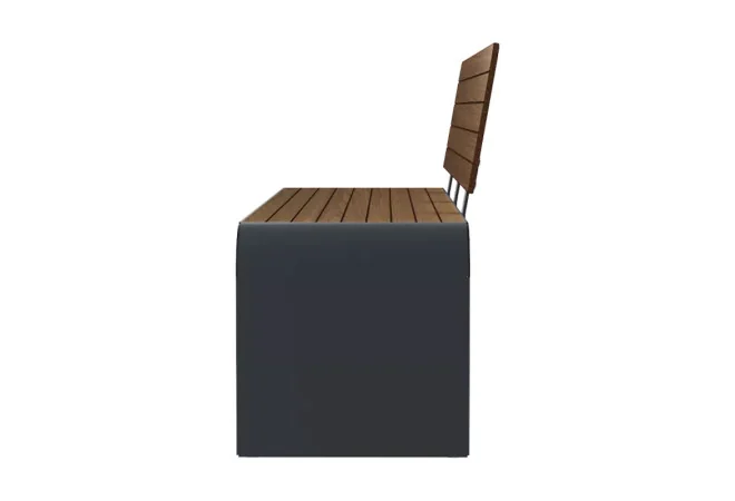 banc public HPL effet lames et acier vue latérale