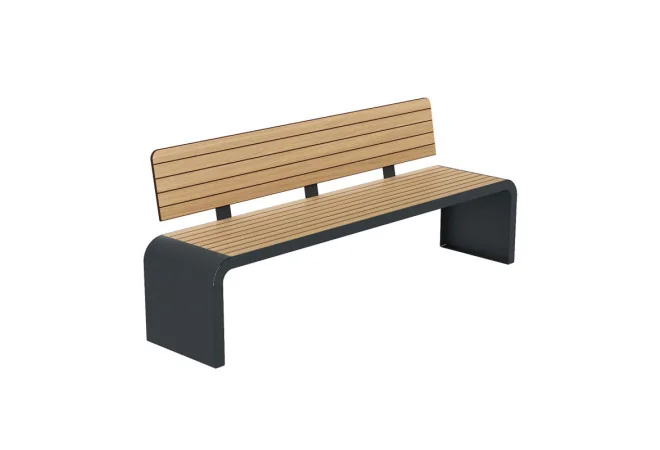 Banc compact HPL effet lames et acier coloris chêne clair