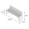 Dimensions du banc urbain design HPL effet lames et acier