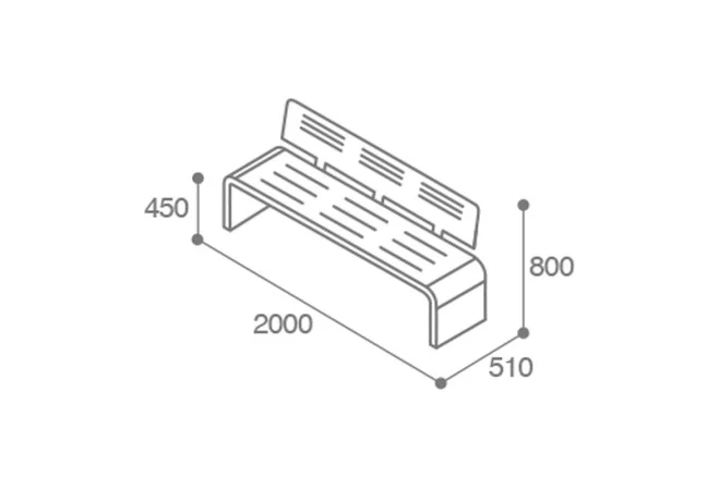 dimensions du banc acier extérieur ajouré