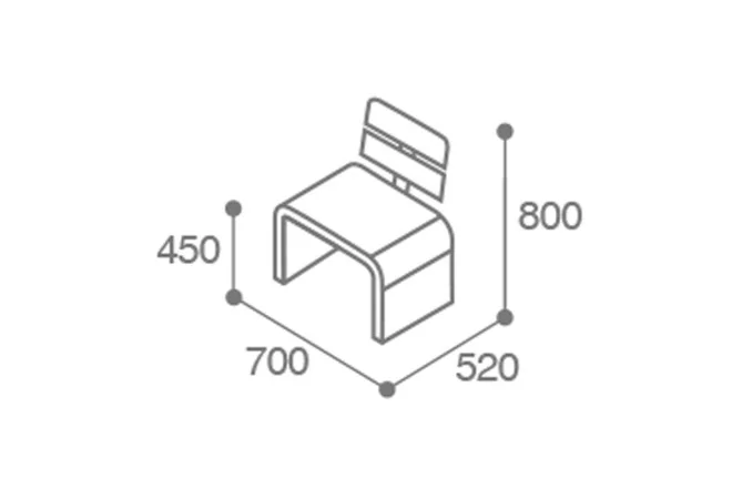 dimensions du fauteuil urbain design HPL et acier