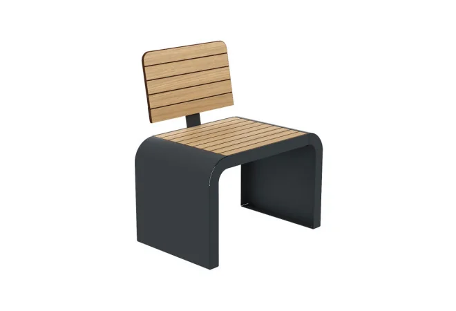 Fauteuil urbain design HPL effet lames chêne clair et acier
