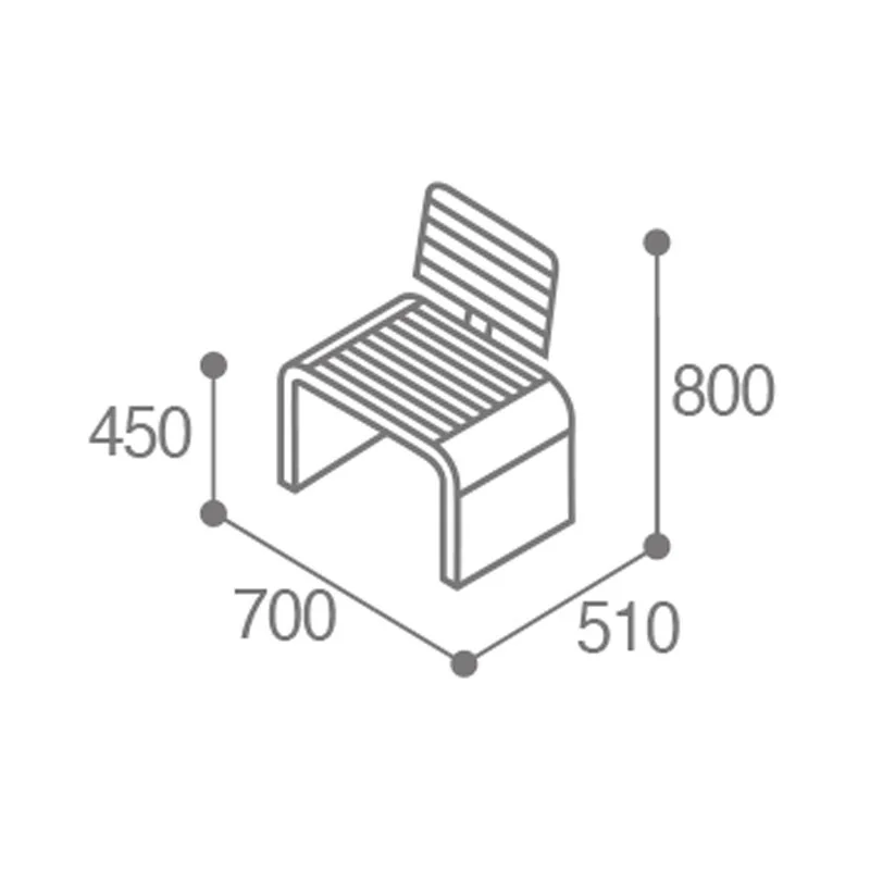 dimensions du fauteuil urbain design HPL effet lames et acier