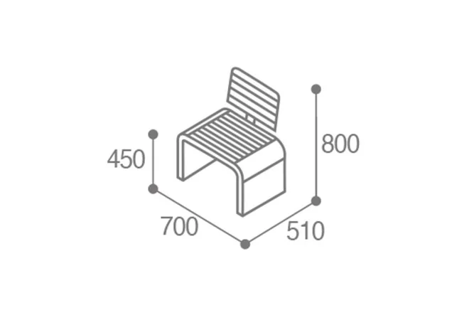 dimensions du fauteuil urbain design HPL effet lames et acier